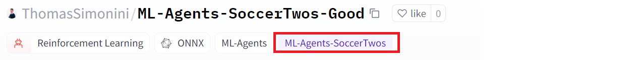 L'étiquette ML-Agents-SoccerTwos sur la page du modèle.