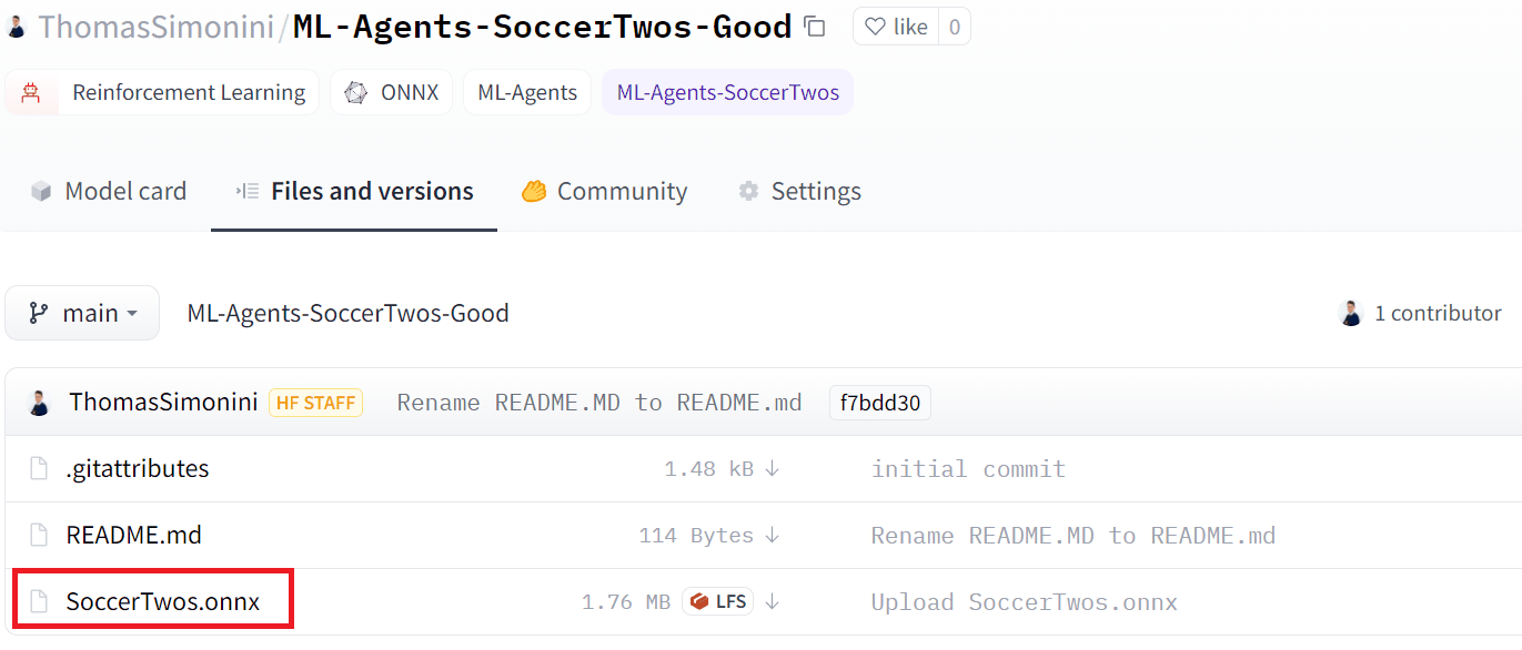 Le cerveau SoccerTwos.onnx dans les fichiers du modèle.
